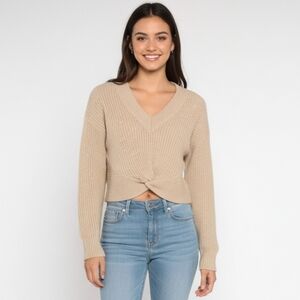 WAYF Women's Beige NWT Cropped Oversized Knit Long Sleeve Sweatshirt Size XS